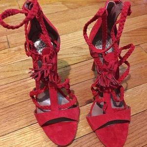 Vince Camuto red suede strappy heels